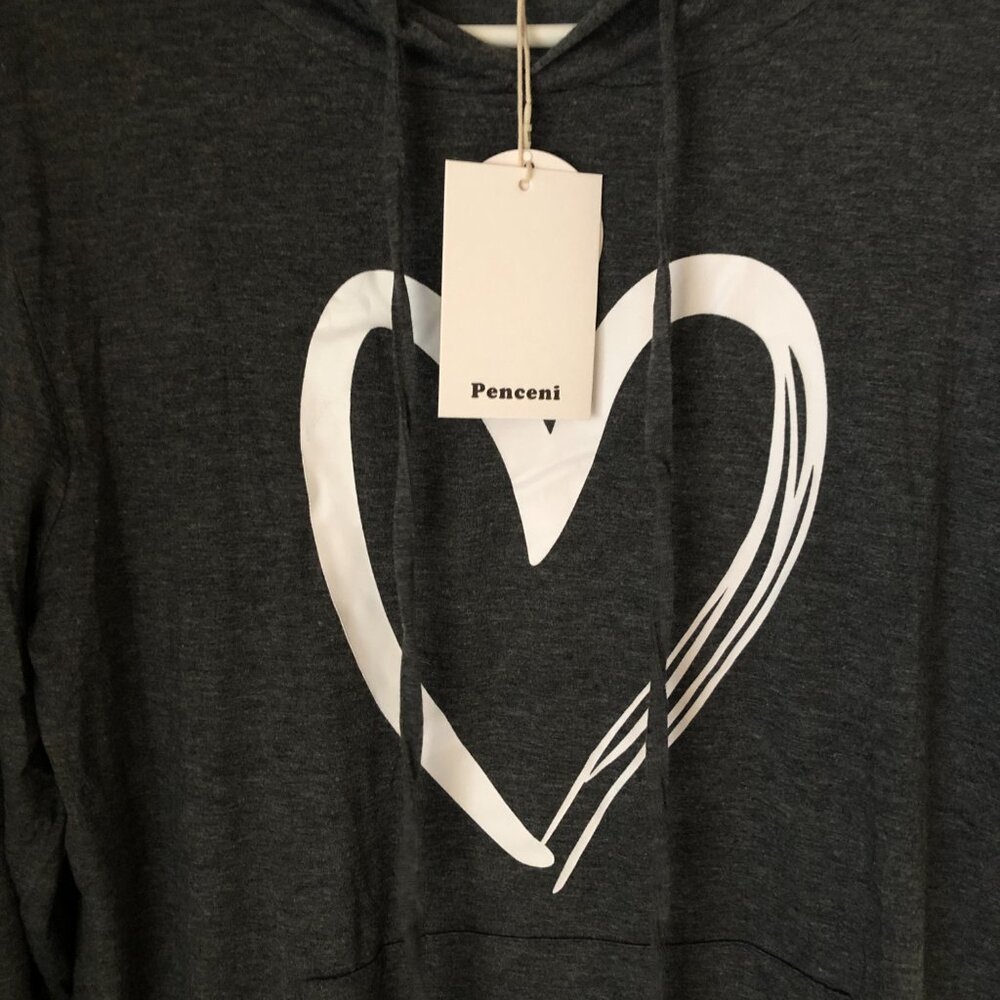 Women's Penceni "Heart" Hoodie Sweatshirt Long Sleeve Top - Picture 7 of 11